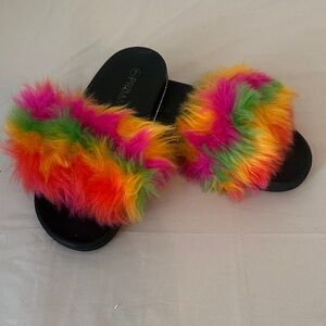 Prima Multicolor Rainbow Fuzzy Slide Sandals